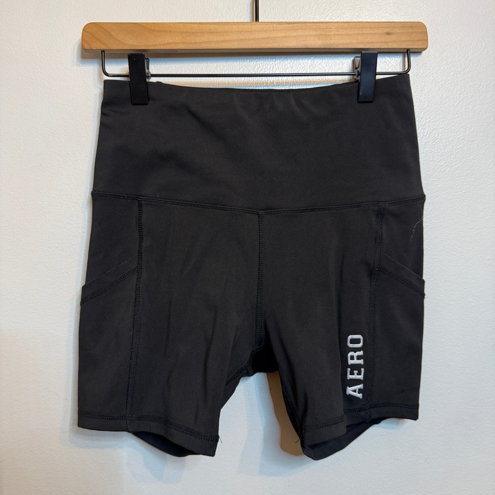 Aeropostale Women's Black High Waisted Biker Shorts Side Pockets Size Medium